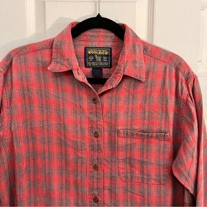 Woolrich Womens MED Plaid Light Flannel Button up Long Sleeve Shirt RED VTG